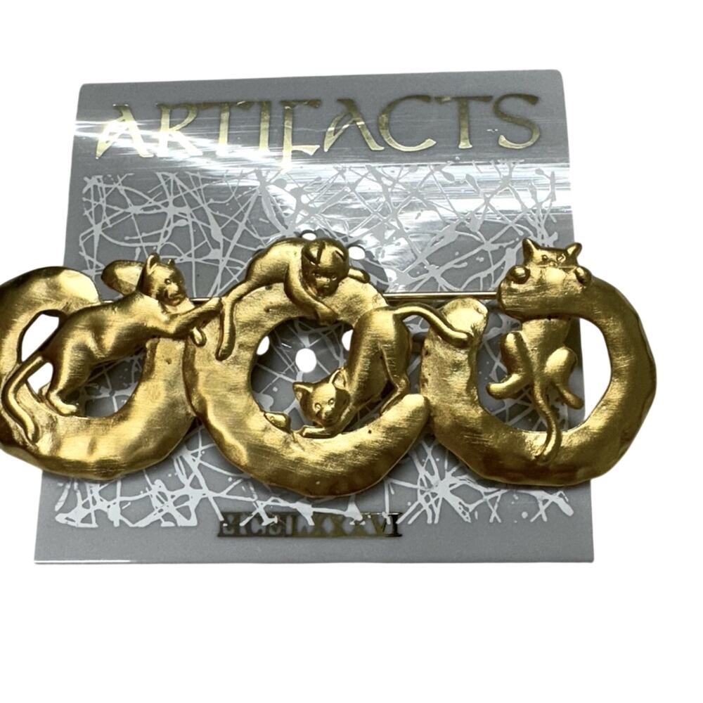Vintage Artifacts Gold Tone Kitty Cat Pendant Pin Brooch 90s